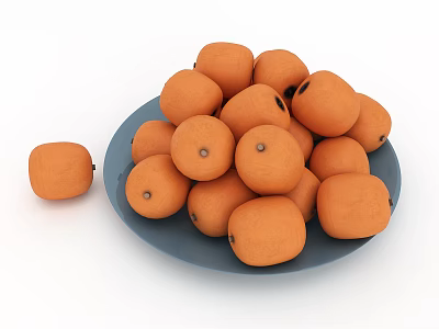 Pile of Fresh Orange Fruits on Blue Plate with One Beside 3d model
