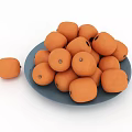 Pile of Fresh Orange Fruits on Blue Plate with One Beside