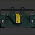Green And Yellow Single Seat Racing Car With Streamlined Body And Rear Wing