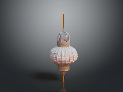 Traditional White Woven Lantern With Yellow Hanging Rod And Tassel Decoration 3d model