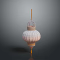Traditional White Woven Lantern With Yellow Hanging Rod And Tassel Decoration