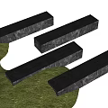 Black Long Strip Landscape Seats With Textured Surface On Green Grass And White Background