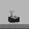 Modern Black Cabinet Setup With Vase Dried Flowers And Book On White Wall Background