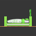 Adorable Green Kids Frog Shaped Bed With White Mattress Footprint Patterns And Orange Base