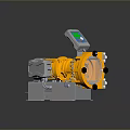 Industrial Metering Pump Equipment Featuring Yellow Components Transparent Circular Section Control Panel And Metal Stand