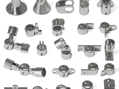 Metal Pipe Fittings Collection with Various Types of Stainless Steel Plumbing Accessories 3d model