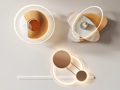 Modern Wall Lamps Featuring Geometric Shapes And Wooden Accents With Warm Light 3d model