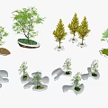 Creative Tree Planters Design with Various Shapes and Green Trees in Landscaping 3d model