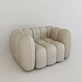Stylish Modern Beige Single Sofa Leather Upholstered with Rounded Tufted Design 3d model