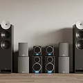 Modern Home Audio Speaker System With Multiple Floor Standing And Bookshelf Speakers
