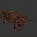 Antique Wooden Farm Cart With Large Spoked Wheels And Weathered Wood Design