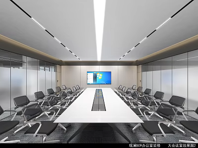Large Modern Conference Room Interior Design With Long Table Chairs And Display Screen 3d model