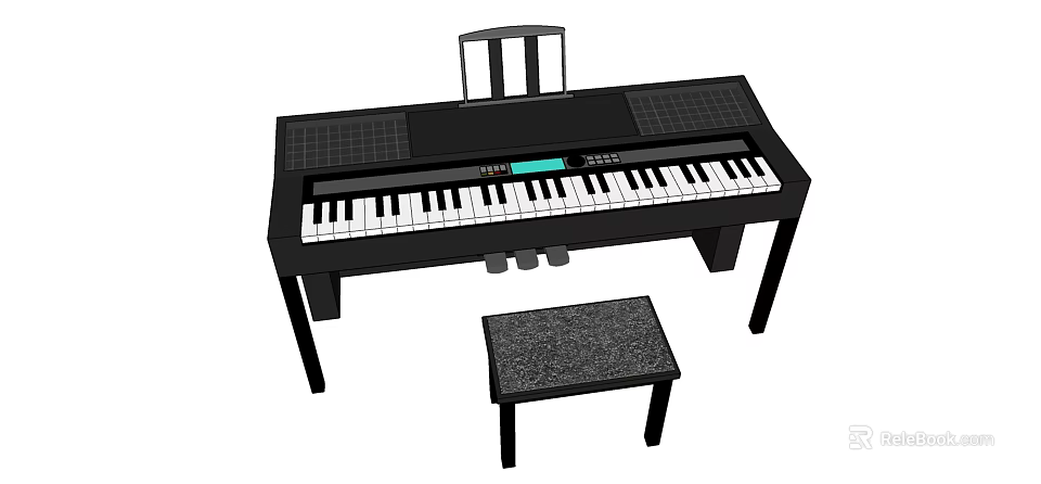 Modern Electronic Keyboard Musical Instrument With Stool And Digital 3d model 