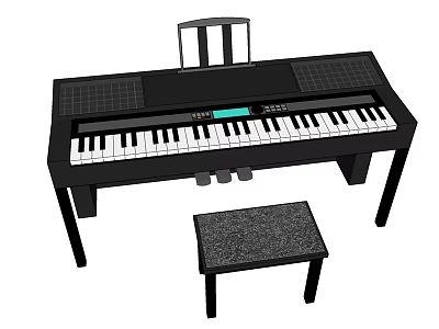 Modern Electronic Keyboard Musical Instrument With Stool And Digital 3d model