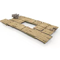 Wooden Platform Structure With Small Building And Interlocking Plank Design