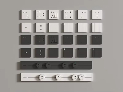 Various Modern Switch Panels In White And Black Designs With Sockets And Controls 3d model