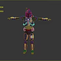 3D Armored Sci Fi Warrior Character With Blue Red Armor And Stretched Arms Pose