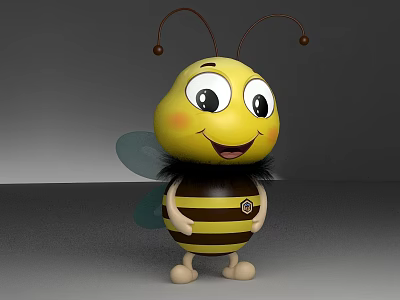 Cute Bee Doll with Yellow Black Stripes Big Eyes Smiling Face and Fuzzy Wings 3d model
