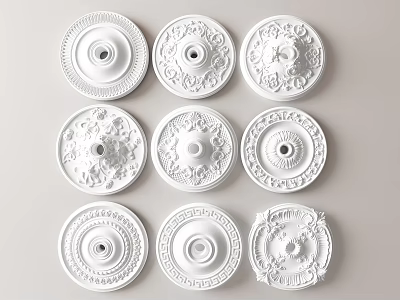 White Ceiling Medallions with Various Decorative Ornate Patterns for Lighting 3d model