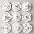 White Ceiling Medallions with Various Decorative Ornate Patterns for Lighting 3d model