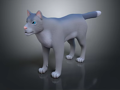 Gray Cat With Blue Eyes White Paws And White Tail Tip In 3D Rendering 3d model