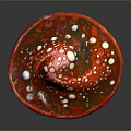 Vibrant Red Mushroom With White Spots And Root Like Structure On Black Background 3d model