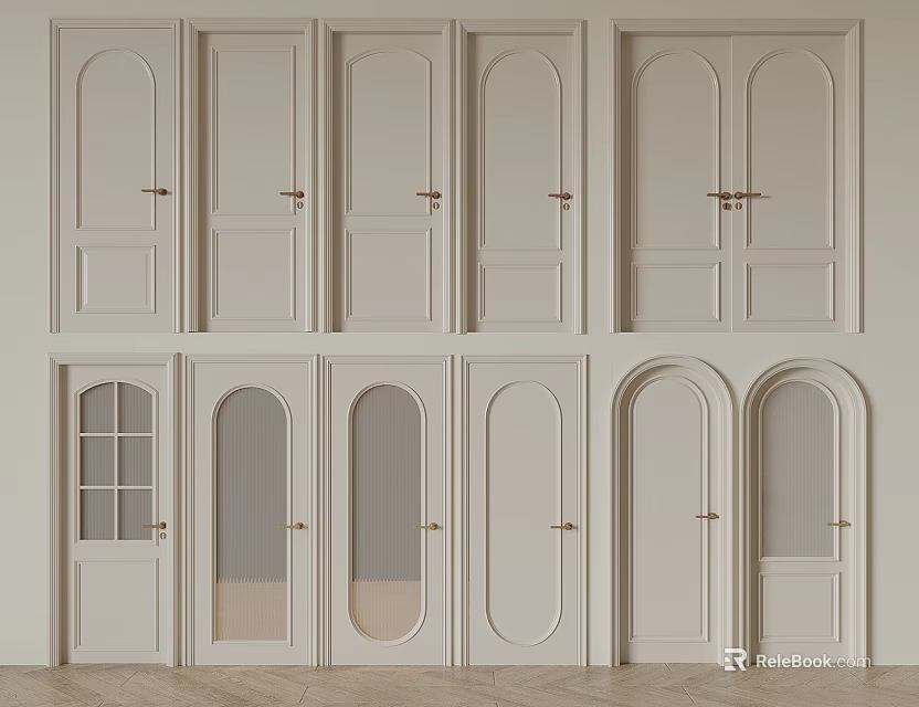 Modern Hinged Doors In Various Styles With Paneled Glass And Arched Designs For Home Interior 3d model 