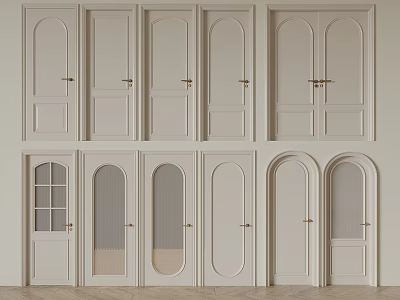 Modern Hinged Doors In Various Styles With Paneled Glass And Arched Designs For Home Interior 3d model