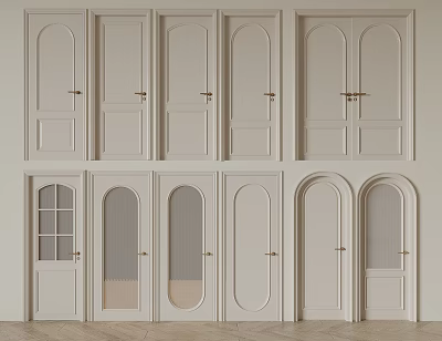 Modern Hinged Doors In Various Styles With Paneled Glass And Arched Designs For Home Interior 3d model