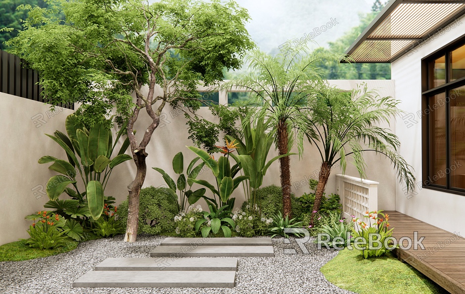 Modern courtyard plant landscaping plant pile plant combination landscape tree courtyard garden shrub flowers and plants model