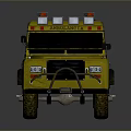 Yellow Emergency Ambulance Vehicle With Red Lights And Blue Medical Cross