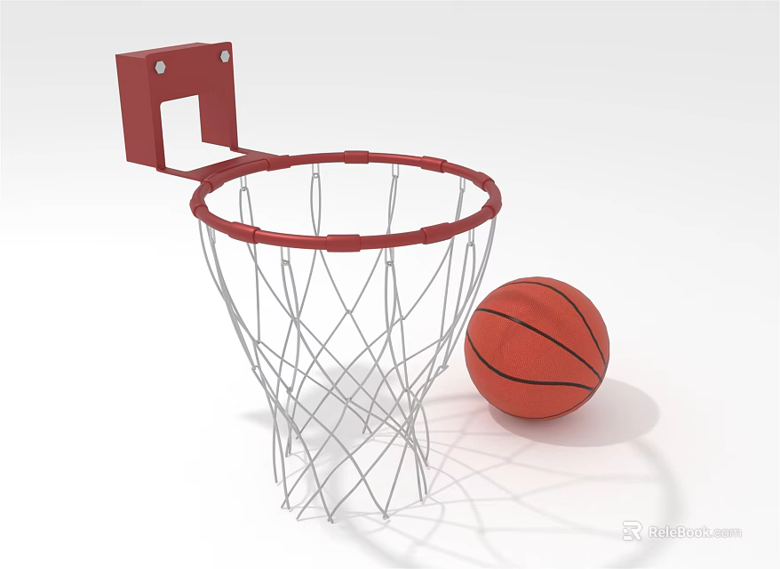 Sturdy Basketball Hoop with Red Backboard Rim Net and Orange Basketball 3d model 