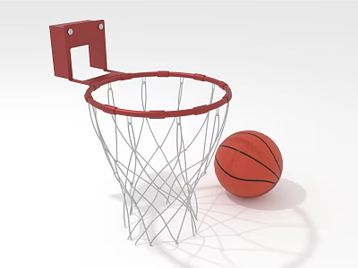 Sturdy Basketball Hoop with Red Backboard Rim Net and Orange Basketball 3d model