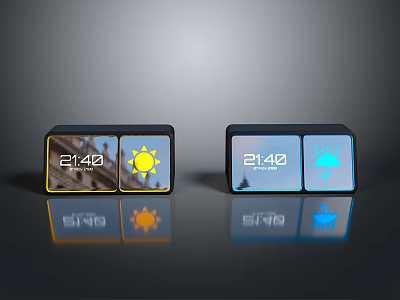 Modern Digital Electronic Clock With Time Date Display And Weather Icons 3d model