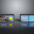 Modern Digital Electronic Clock With Time Date Display And Weather Icons