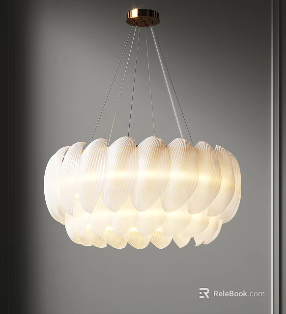 Modern White Chandelier With Unique Petal Shaped Design And Soft Lighting For Home Interior 3d model 