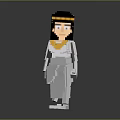 Pixel Art Character Figure as Daily Life Decoration with White Robe and Yellow Headband