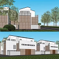 Modern Semi Detached Villa With White Exterior Wooden Elements And Green Lawn