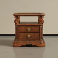 Brown Wooden Corner Table In Classic Style With Carved Legs And Drawer