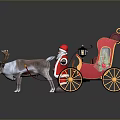 Santa Claus Riding Red Sleigh Pulled By Reindeer With Gold Accents And Lanterns