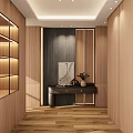 Modern Foyer Hallway With Wooden Walls Console Table And Art Decor