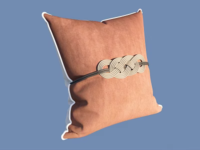 Brown Decorative Pillow With Intricate Knotted Design Soft Fabric on Blue Background 3d model
