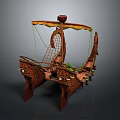 Ancient Wooden Ship Model With Decorative Carvings Detailed Hull Canvas Sail And Ropes