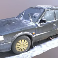 Old Black Station Wagon Covered With Snow On Winter Day 3d model