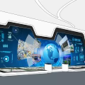 Modern Electronic Commerce Exhibition Hall With Digital Globe And Circular Screens 3d model
