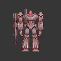 Detailed Gray Mech Robot with Red Joints Purple Chest Holding Weapon