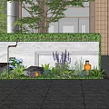 Modern Landscape Wall With Green Plants Trees Stone And Entrance Design