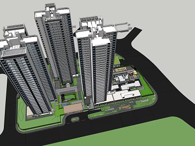 Modern High Rise Residential Complex With Green Areas And Road Planning 3d model