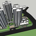 Modern High Rise Residential Complex With Green Areas And Road Planning