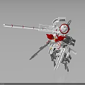 Mechanical Robot Character With Long Cannon Barrel Red Decorations And Multiple Weapons 3d model